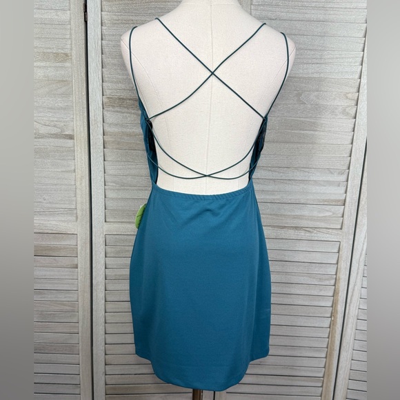 WINDSOR Bodycon Mini Slip Dress with Strappy Back Teal Kiss-Large - Picture 3 of 5